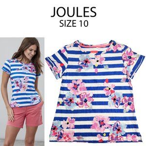 JOULES T-Shirt Top Cotton Striped Floral Print 10